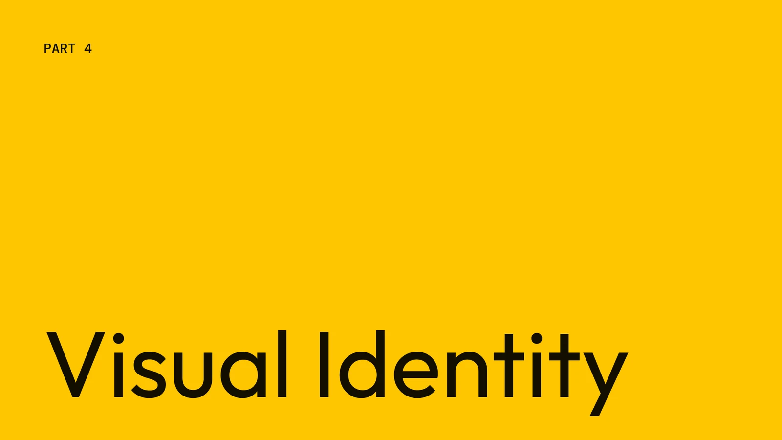 Brand book divider: Part 4, Visual Identity, on Popcorn Yellow